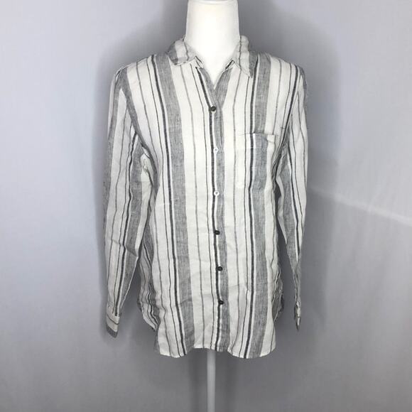 Magaschoni linen black and white striped button up - Picture 1 of 8
